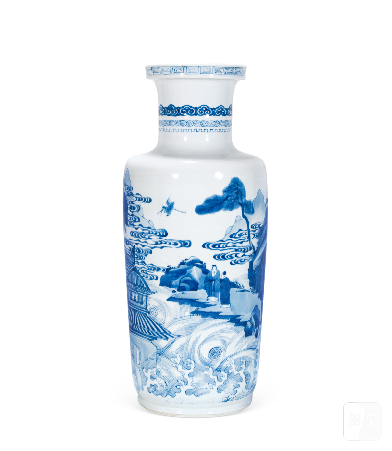 清康熙 青花“海屋添筹”图棒槌瓶